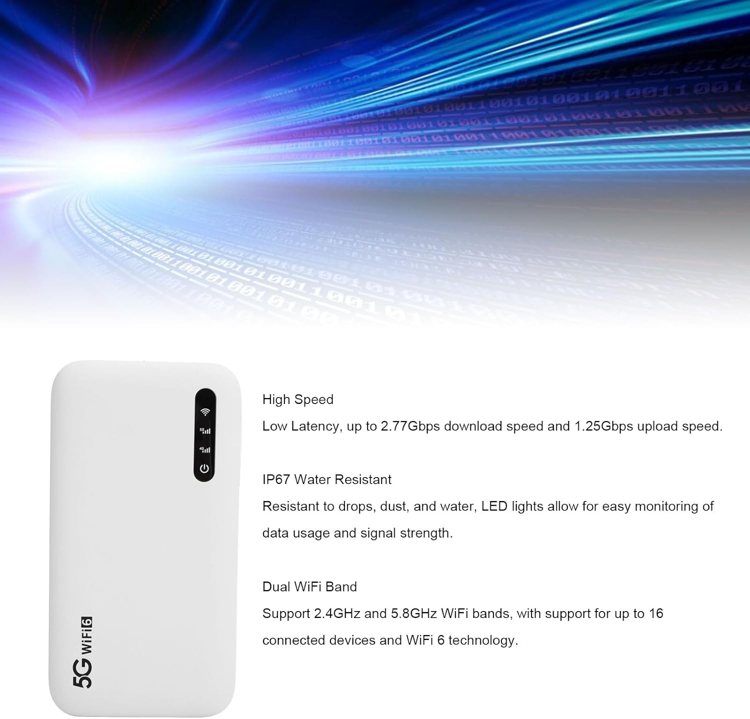 5G WiFi Mobile Hotspot, 2.4GHz and 5.8GHz Portable