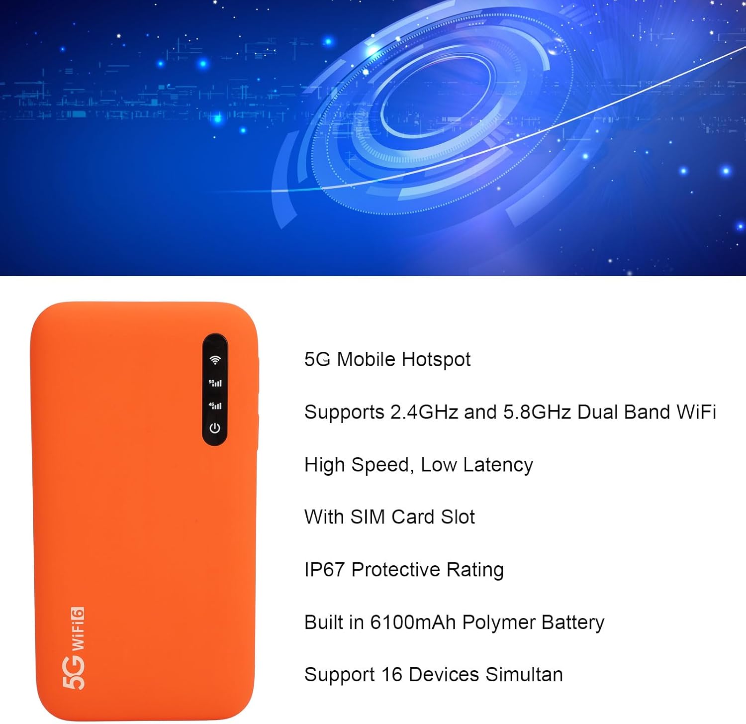 5G WiFi Mobile Hotspot for Travel, 5G Router with Sim Card Slot, Portable